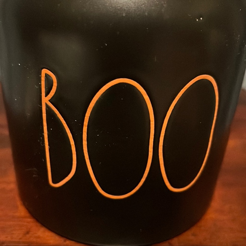 Rae Dunn Halloween baby BOO canister jar NWOT Black w/ Orange incised lettering - Picture 2 of 9